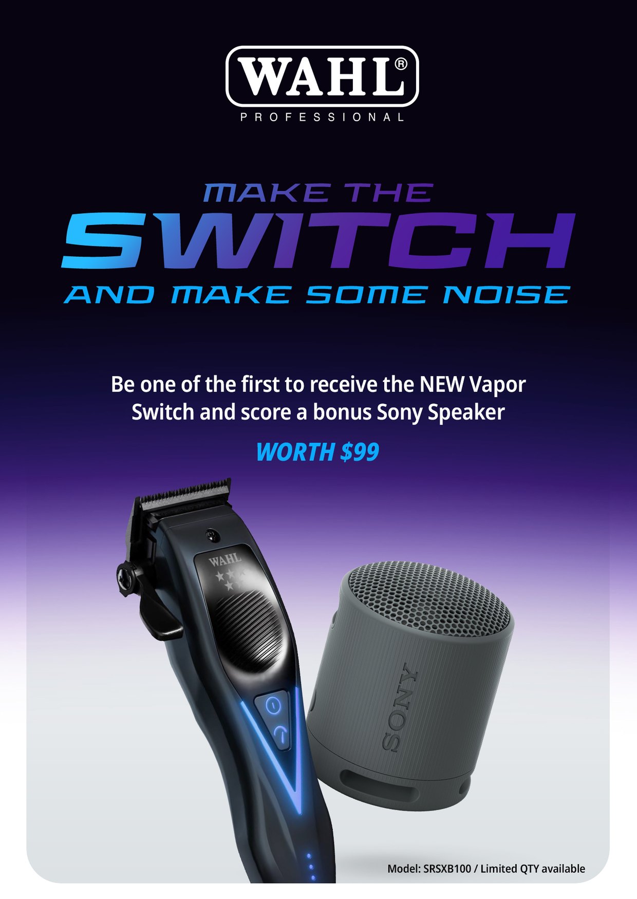 WAHL Vapor Switch Clipper with Cape and Sony Speaker P-PRO-CM106