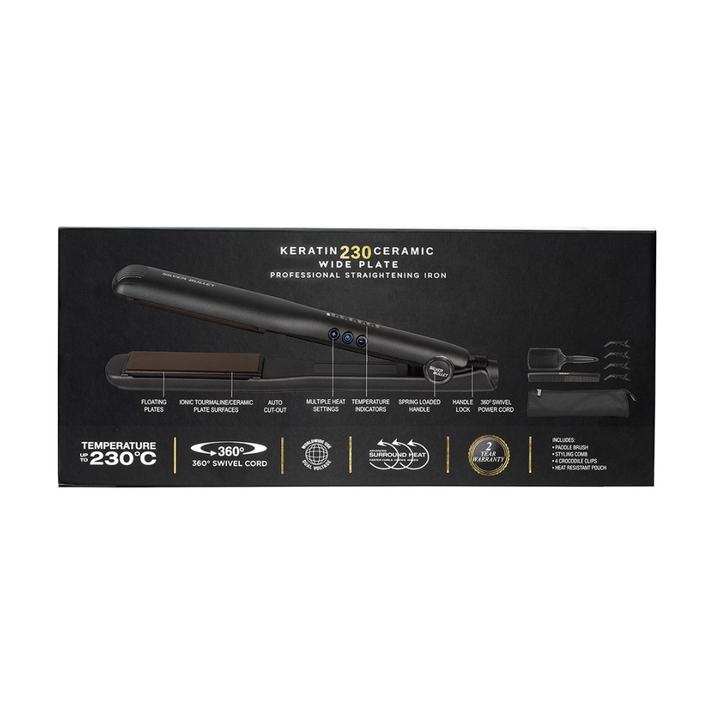 Silver Bullet Keratin 230 Ceramic & Tourmaline Wide Plate 37mm Hair Straightener 900424