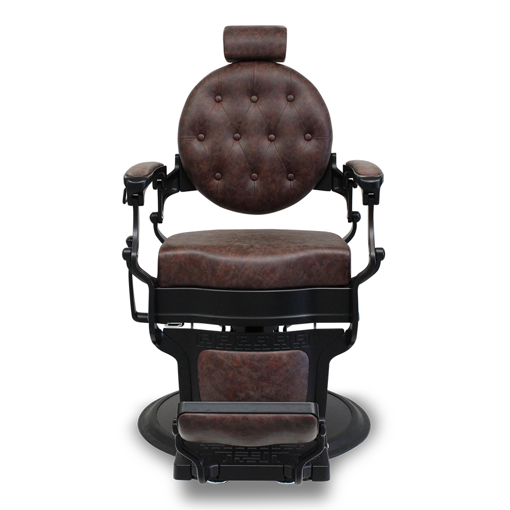 Salon360 New Prince Barber Chair - Chestnut Brown Vinyl, Matte black frame