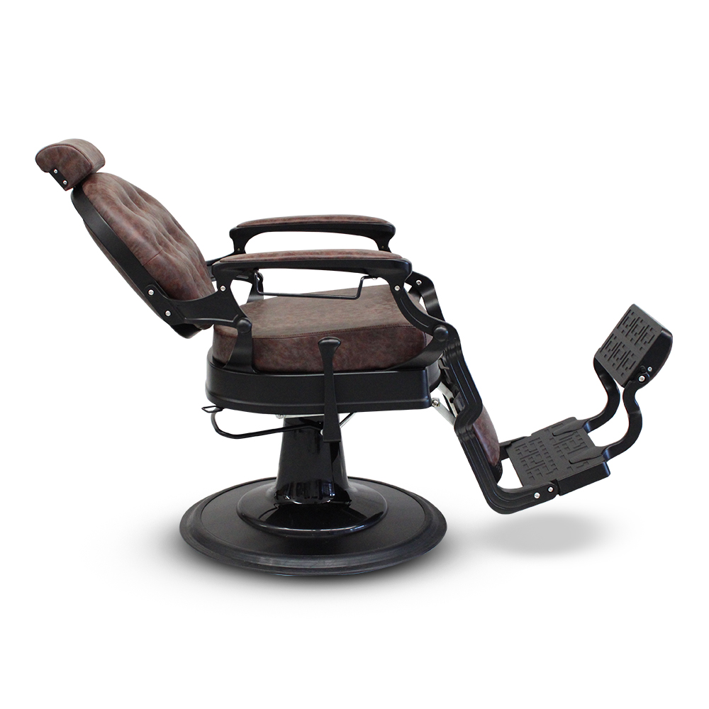 Salon360 New Prince Barber Chair - Chestnut Brown Vinyl, Matte black frame