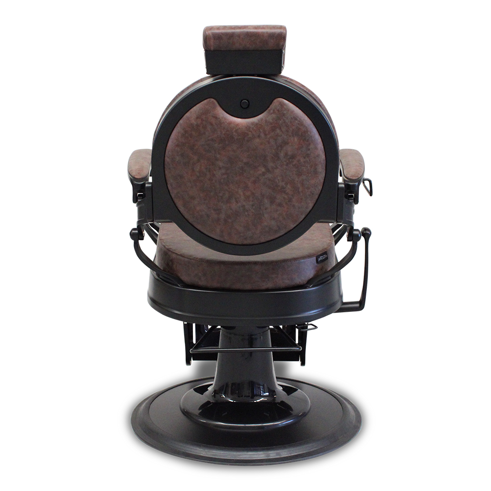Salon360 New Prince Barber Chair - Chestnut Brown Vinyl, Matte black frame