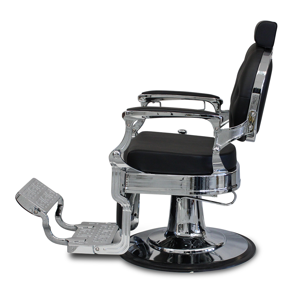 Salon360 New Prince Barber Chair - Black Vinyl, All Chrome frame