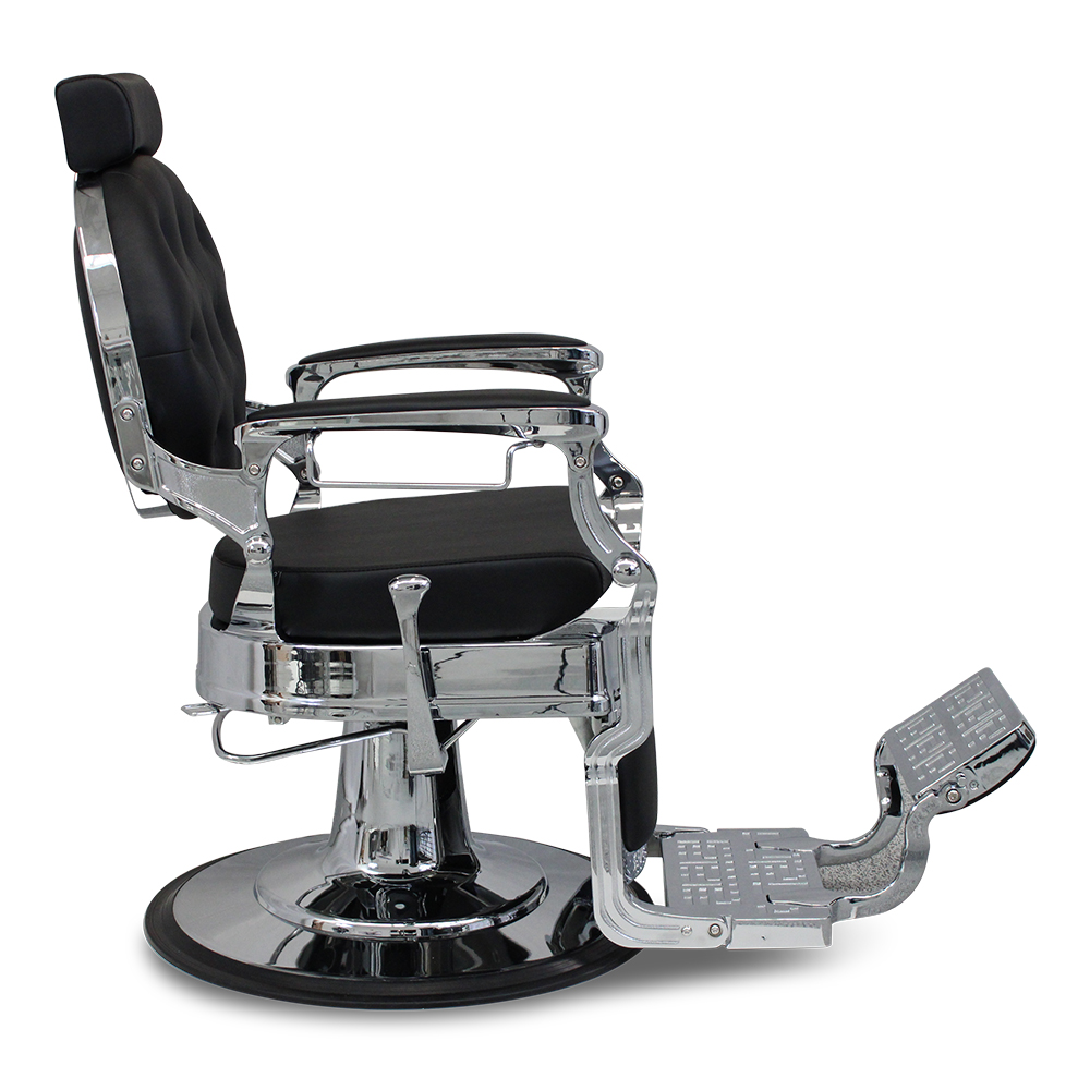 Salon360 New Prince Barber Chair - Black Vinyl, All Chrome frame