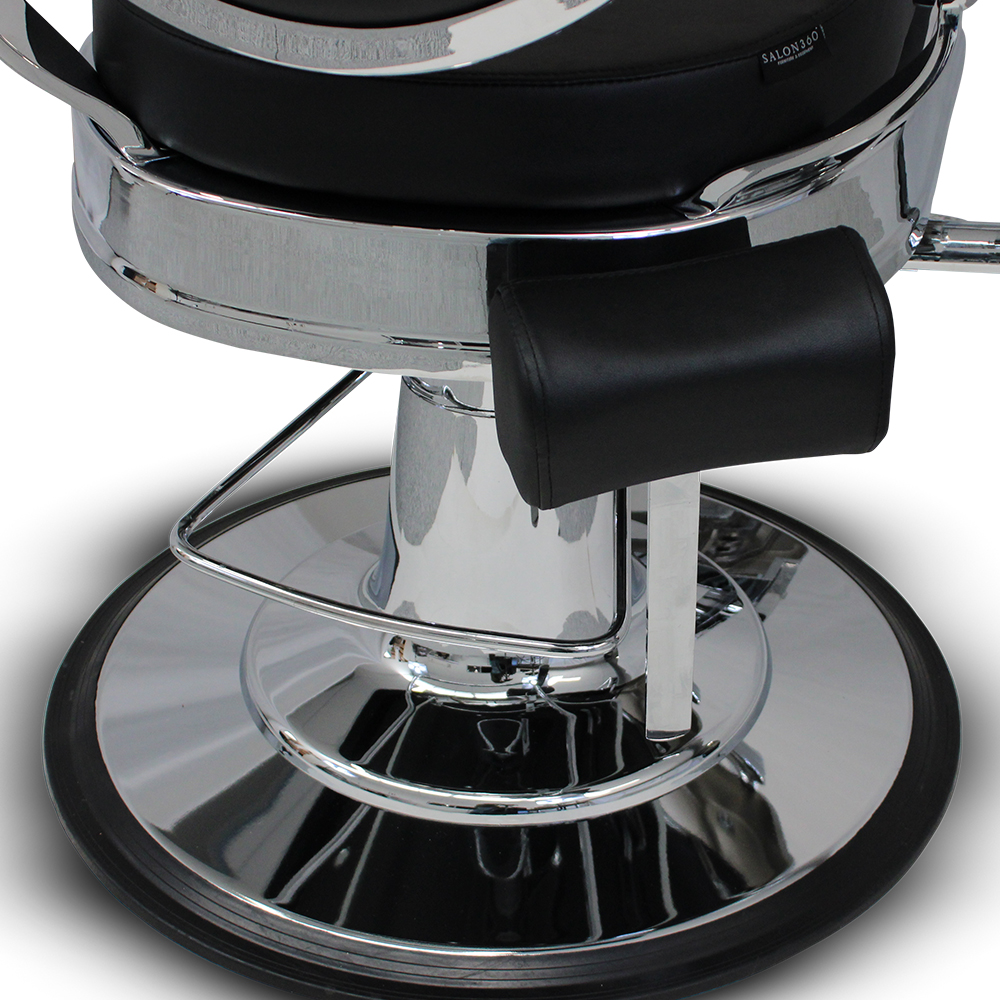 Salon360 New Prince Barber Chair - Black Vinyl, All Chrome frame