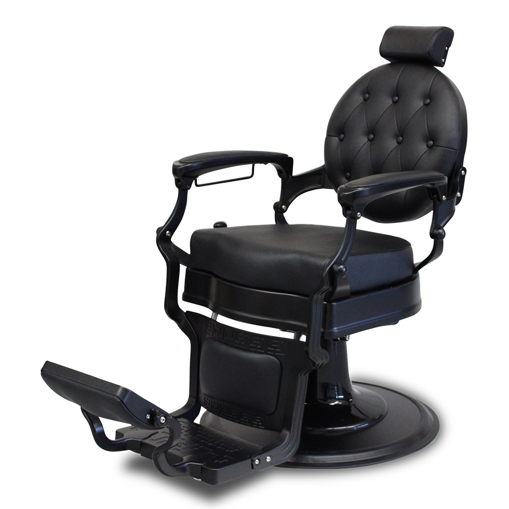 Salon360 New Prince Barber Chair - Black Vinyl, Matte Black Frame