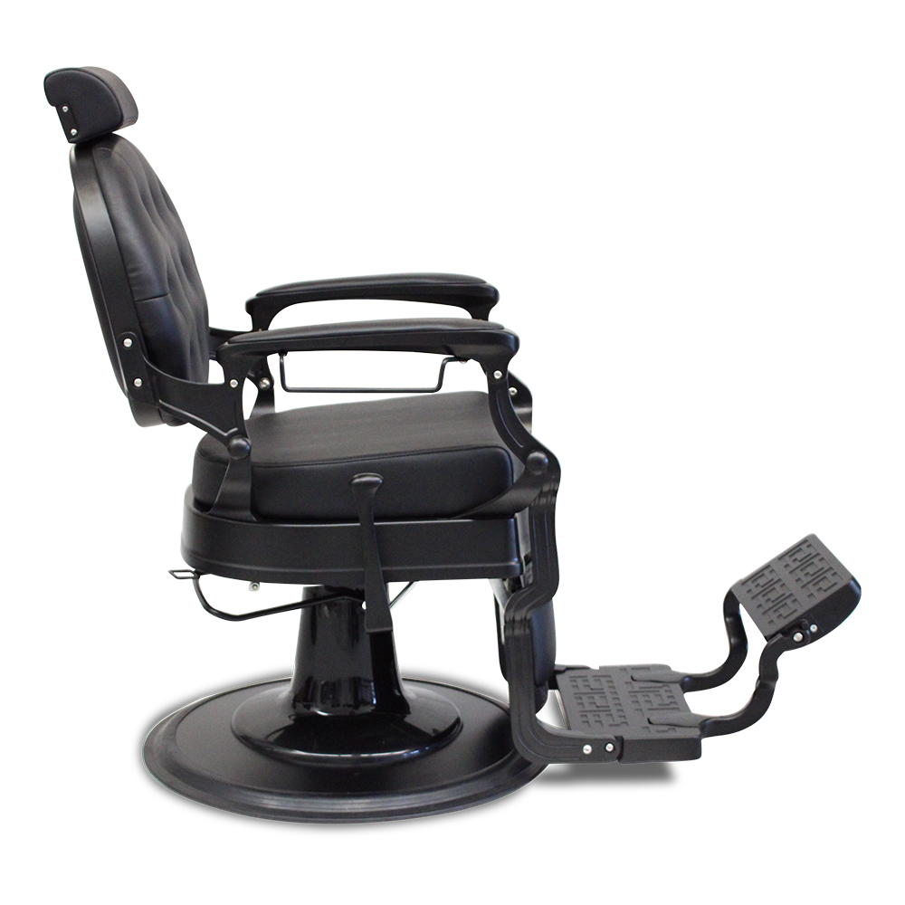 Salon360 New Prince Barber Chair - Black Vinyl, Matte Black Frame