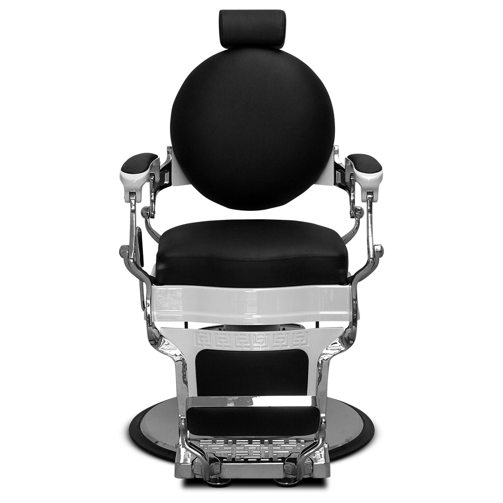 Salon360 New Prince Barber Chair - Black Vinyl, Chrome & White Frame