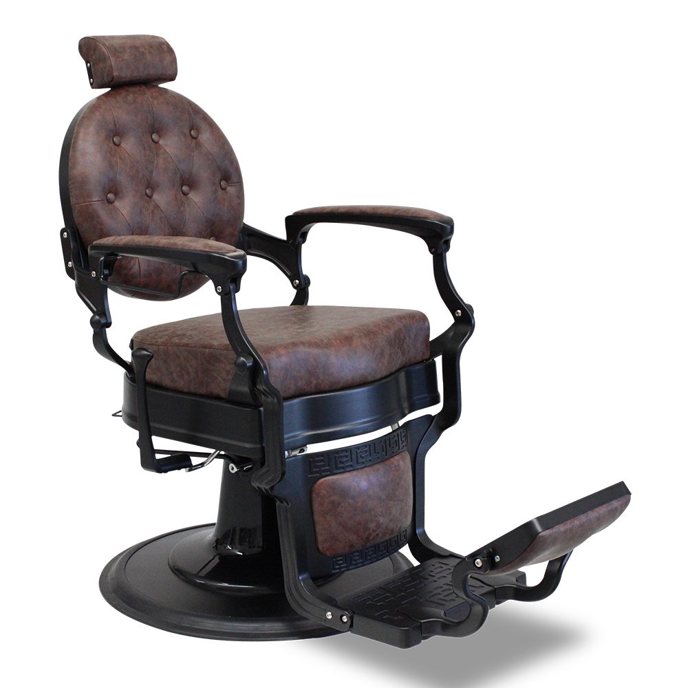 Salon360 New Prince Barber Chair - Chestnut Brown Vinyl, Matte Black Frame