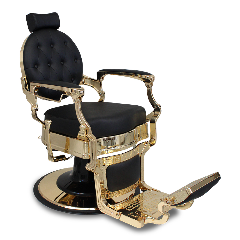 Salon360 New Prince Gold Barber Chair Black Vinyl Studded Back Costaline Hair And Beauty Supplies