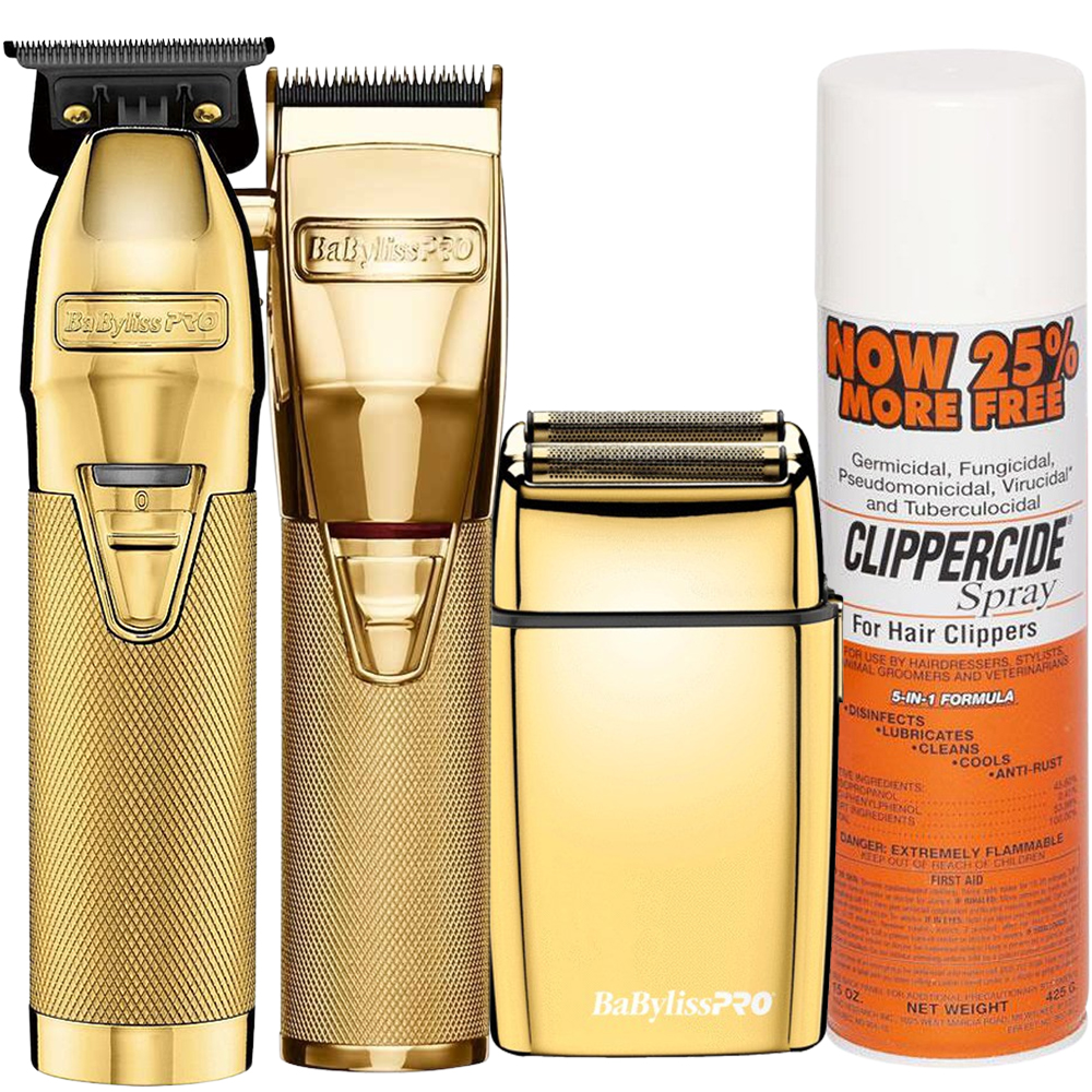 BabylissPro Combo Package GoldFx Clipper + Trimmer + Shaver + Clippercide Spray