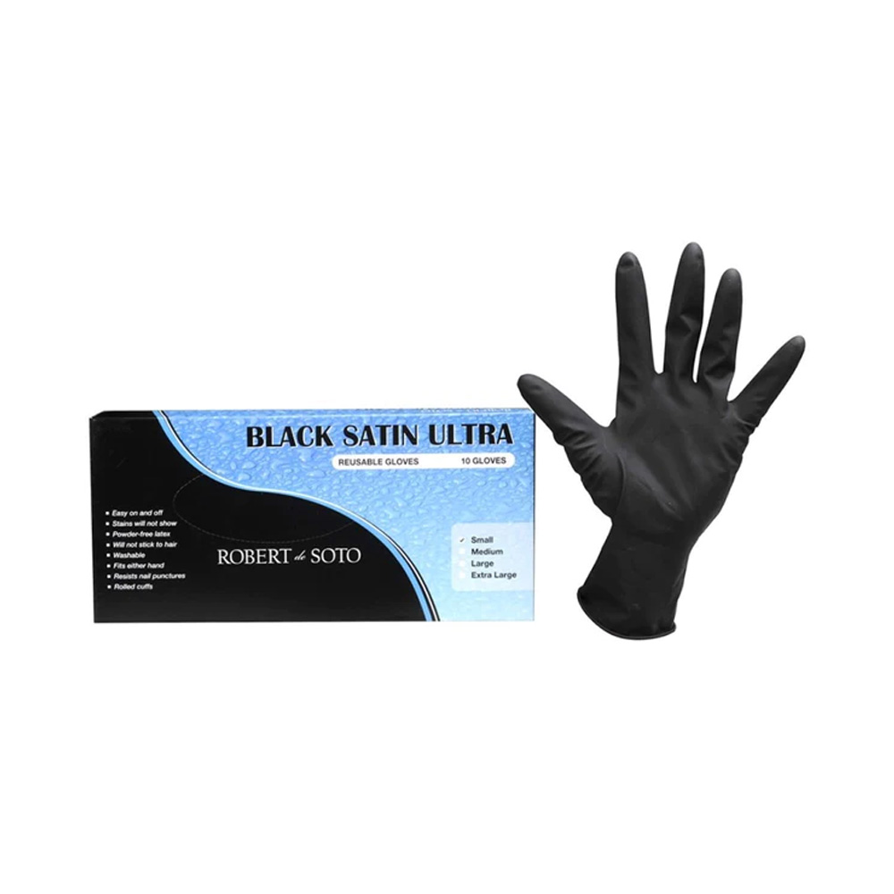 Robert De Soto Reusable Small Black Satin Gloves 10pcs