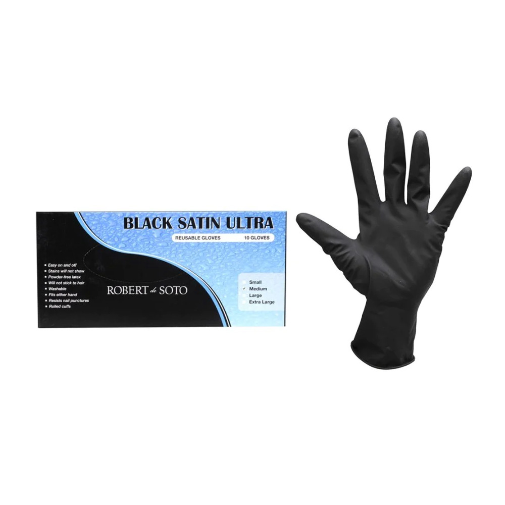 Robert De Soto Reusable Medium Black Satin Gloves 10pcs