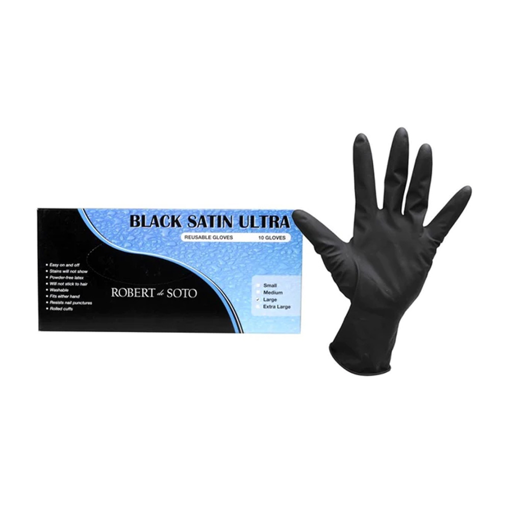 Robert De Soto Reusable Large Black Satin Gloves 10pcs
