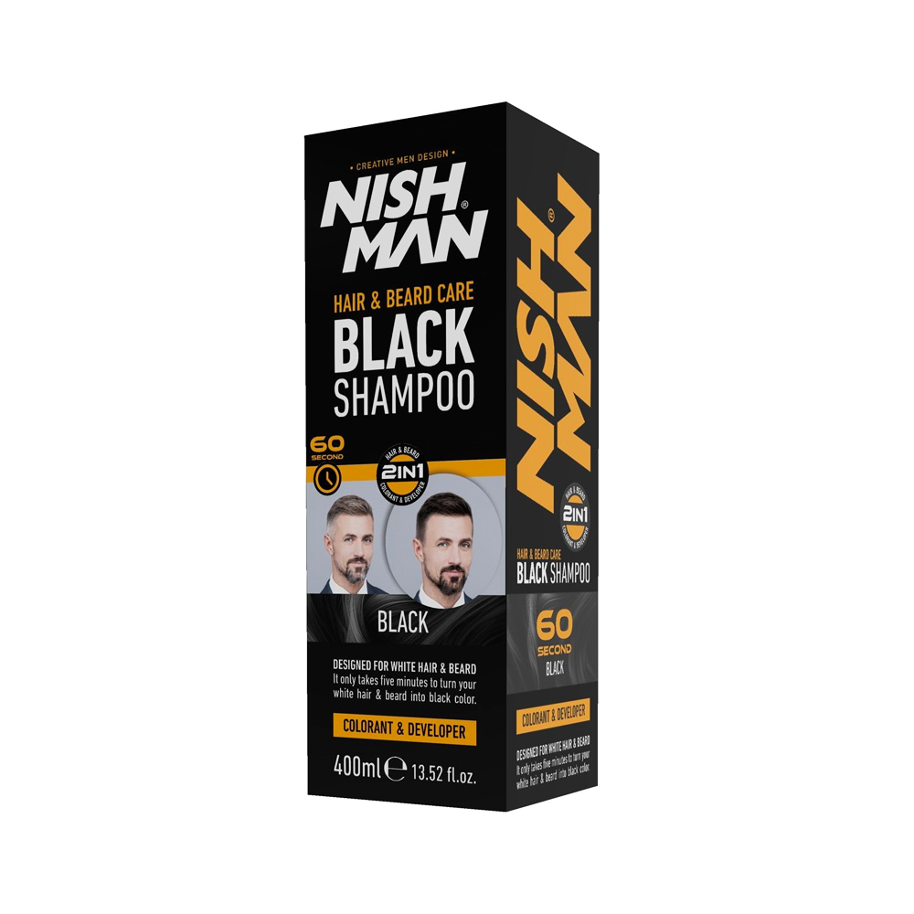 Nish Man Hair & Beard Black Shampoo (New) - 400ml