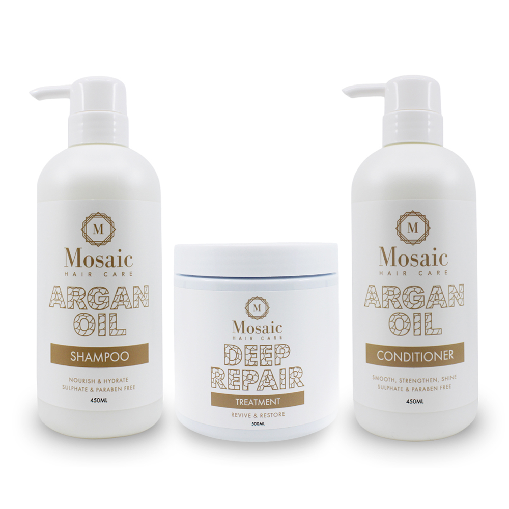 Mosaic Hair Argan Oil Trio Pack Shampoo, Conditioner, Treatment