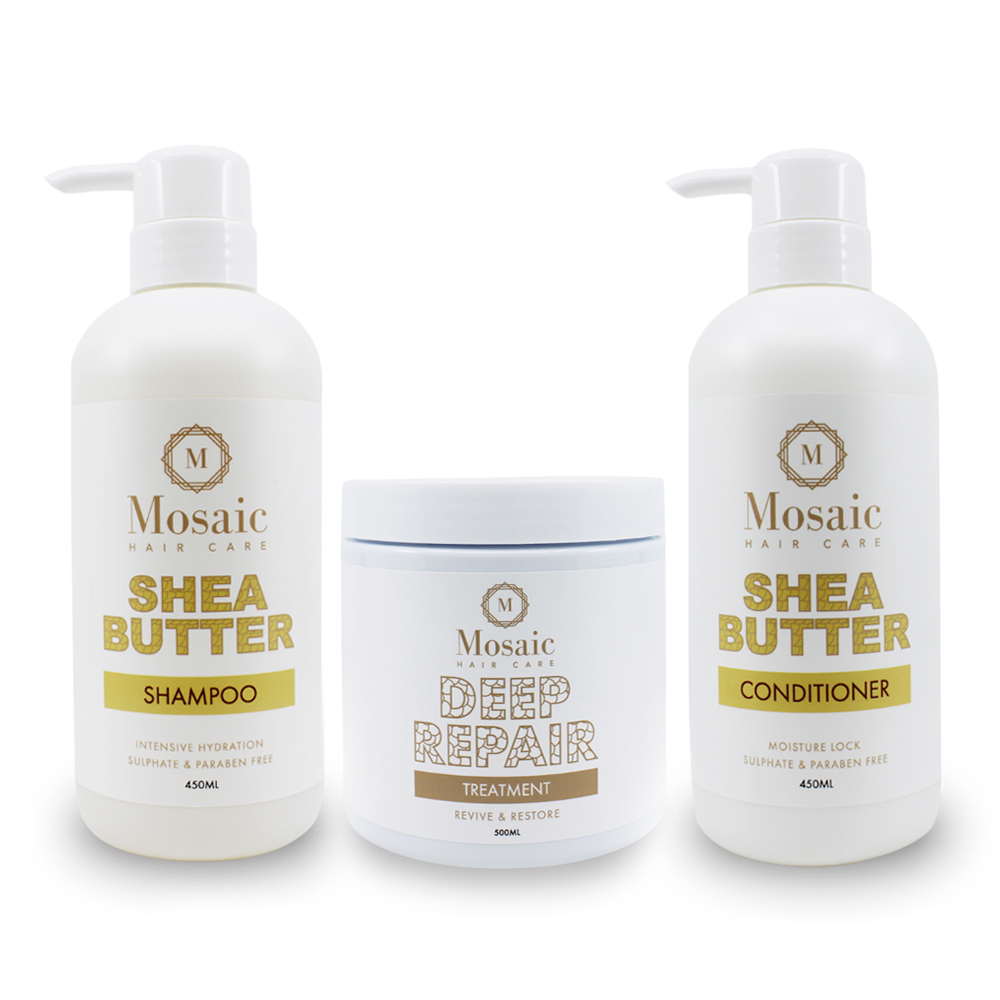Mosaic Hair Shea Butter Trio Pack Shampoo, Conditioner, Treatment