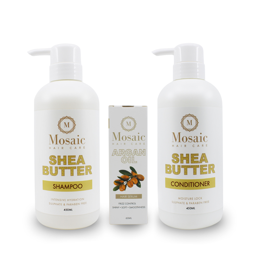 Mosaic Hair Shea Butter Trio Pack Shampoo, Conditioner, Serum