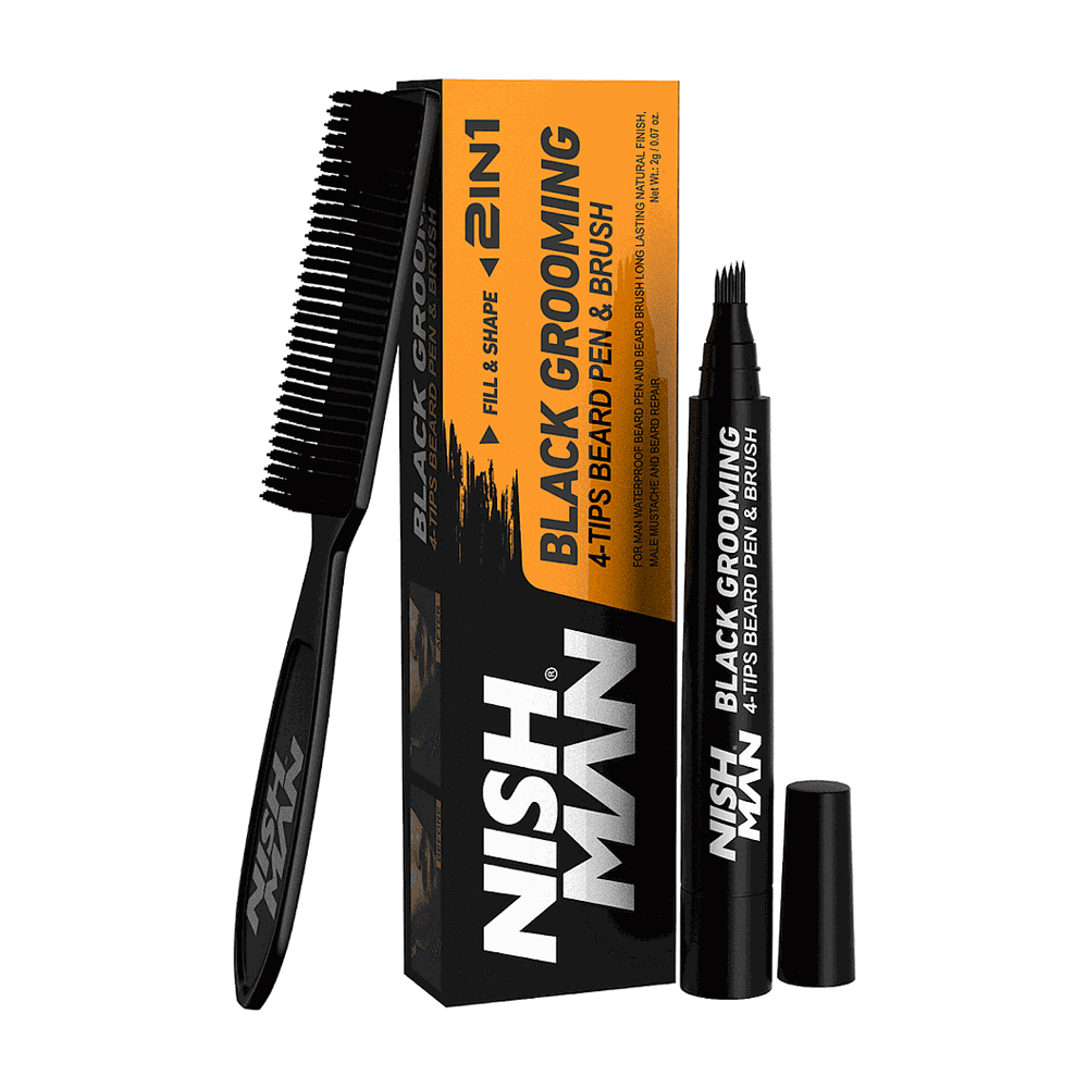 Nish Man Beard Pen & Beard Brush Black 1ml