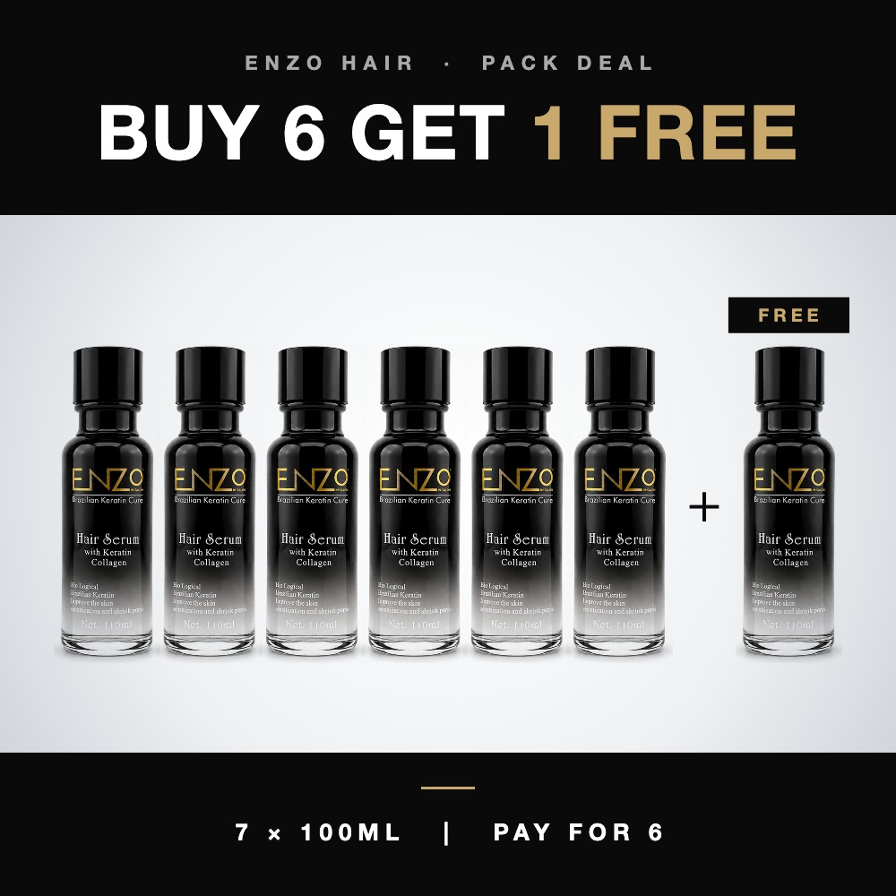 Enzo Hair Serum with Brazilian Keratin & Collagen 100ml - Buy 6 Get 1 Free (7 Pack)