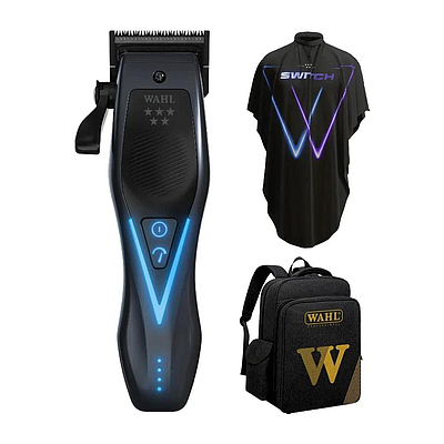 WAHL Vapor Switch Clipper with Cape and Black Gold Backpack
