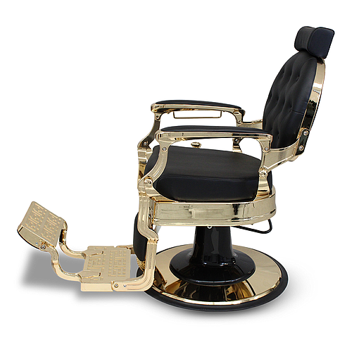 Salon360 New Prince Gold Barber Chair - Black Vinyl, Studded back