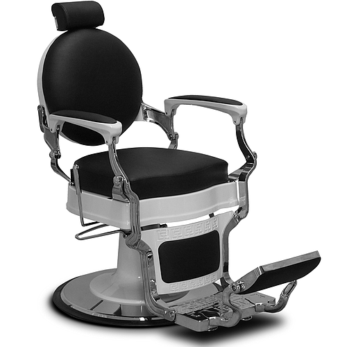 Salon360 New Prince Barber Chair - Black Vinyl, Chrome & White Frame