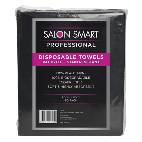 Salon Smart Disposable Black Towel 50pk - 126039